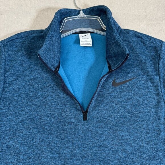 Nike Therma Fit Blue Half-Zip Heathered Pullover Sweatshirt Front Pocket XL - Picture 4 of 9